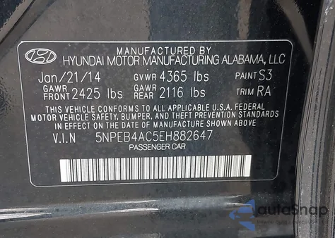 2014 Hyundai Sonata Gls from USA, damaged, VIN 5NPEB4AC5EH882647